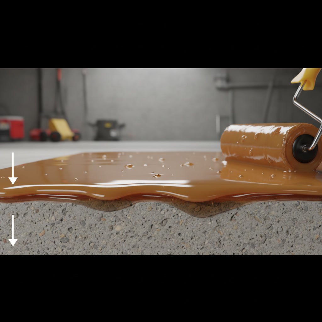 Epoxy floor coating application on basement concrete