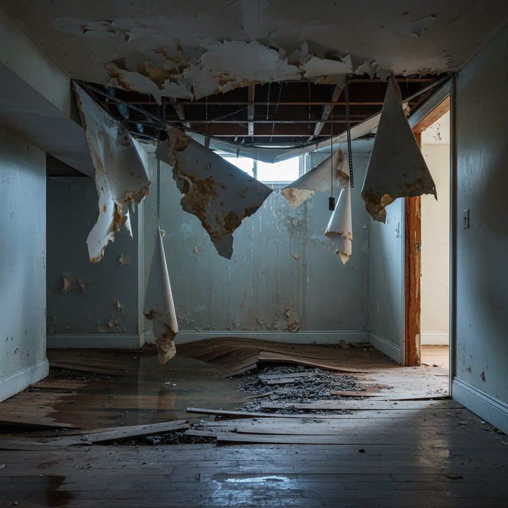 Professional water damage restoration equipment drying flooded room in Dutchess County home