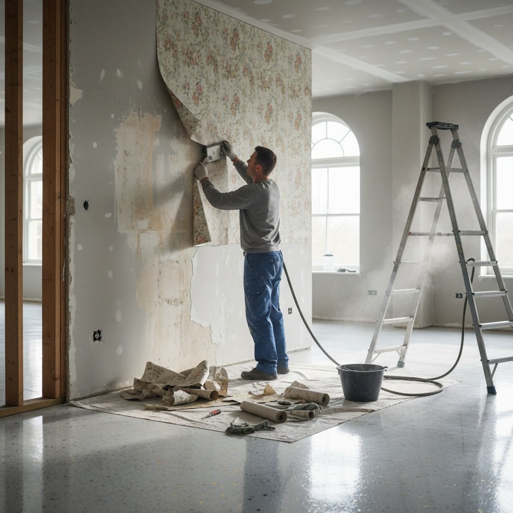 professional wallpaper removal in progress in Dutchess County NY home