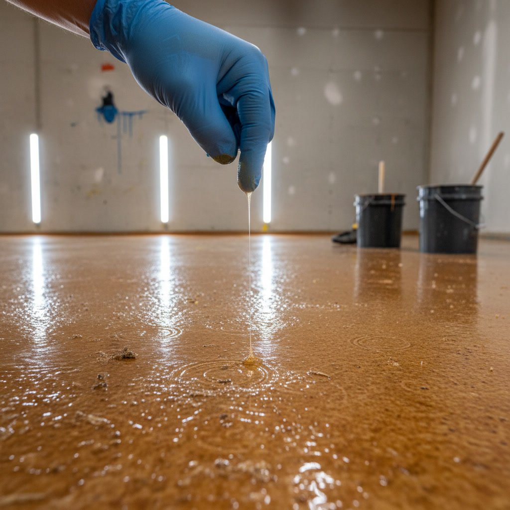 professional applying epoxy floor coating in residential garage