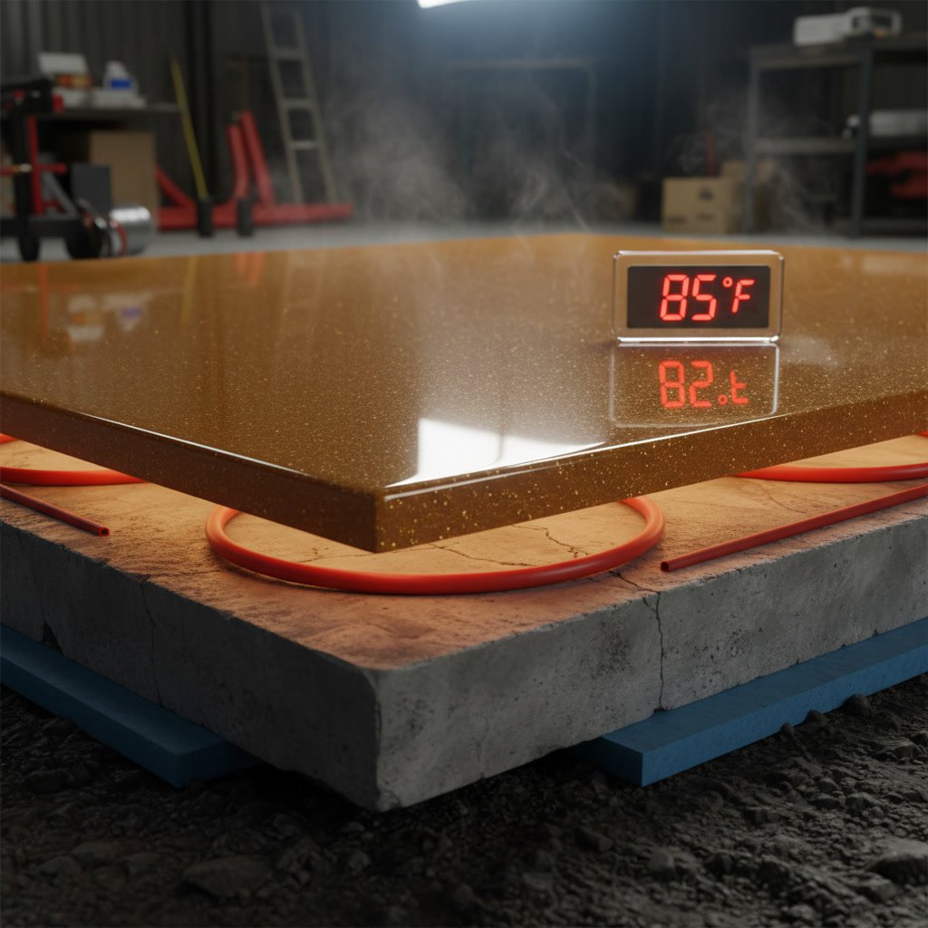 Modern basement with epoxy floor coating over radiant heated concrete