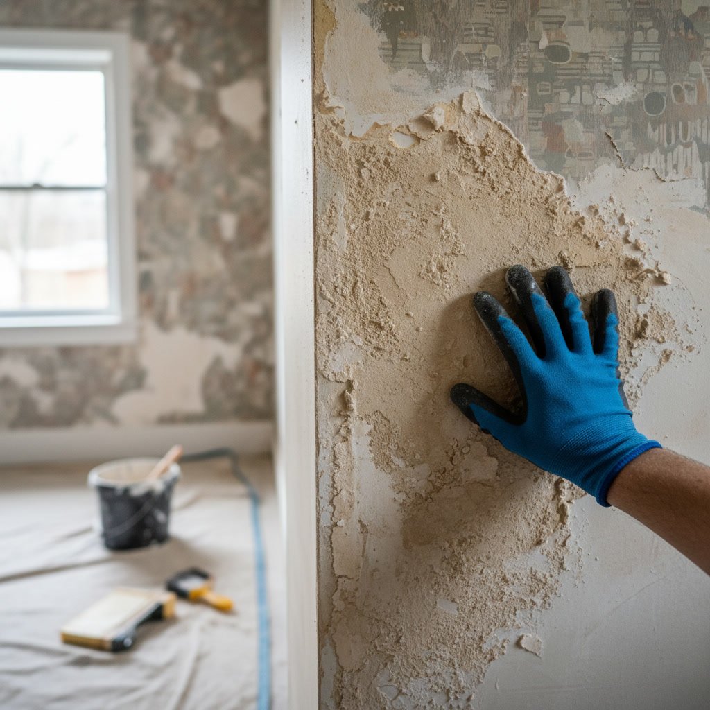 Close up of wall imperfections revealed under raking light