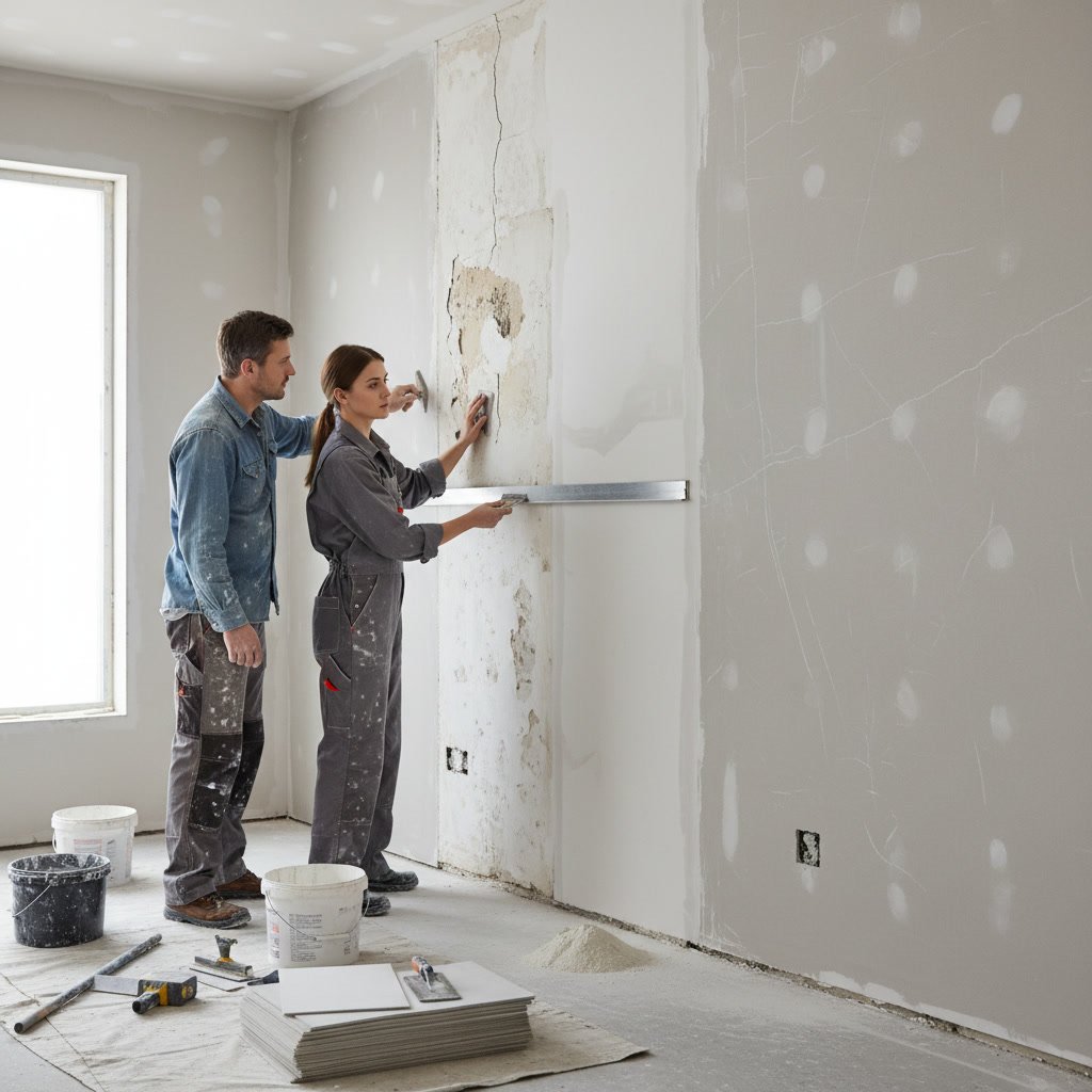 Smooth skim coated wall ready for interior painting
